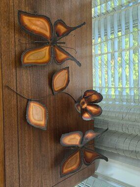 Large Torch Cut Copper Butterfly Floral Set of 3, VTG Metal Wall Art Sculptures